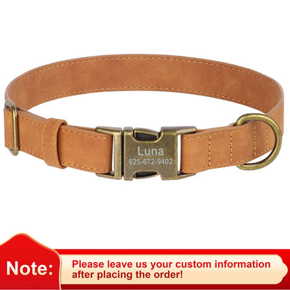 PU Leather Dog Collar with Engraved ID Tag
