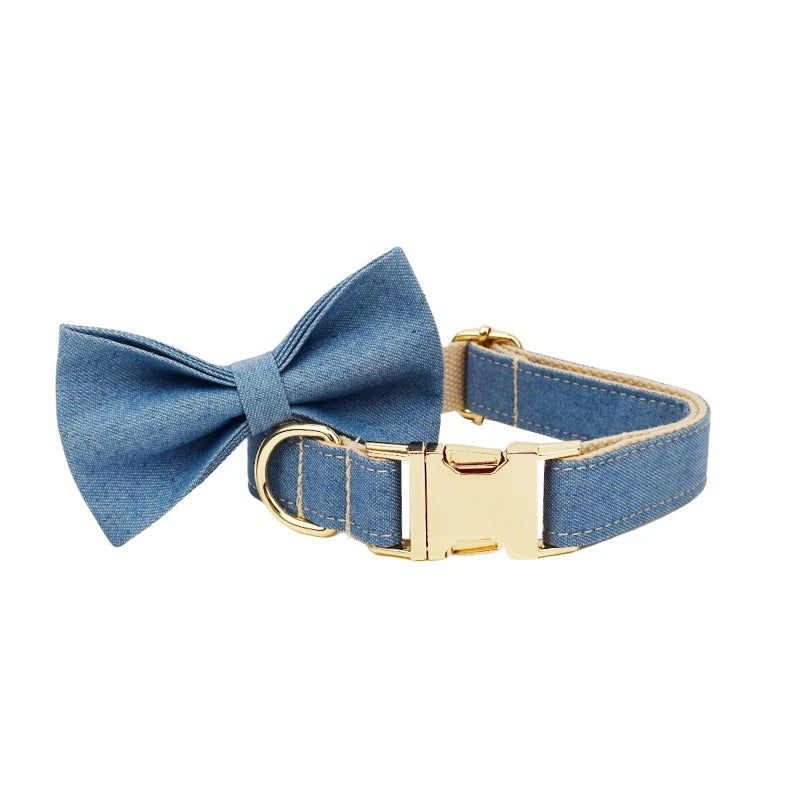 High Quality Pet Accessories Customized Designer Bare bottom denim Dog Collar Leashes Printing Dog Harness