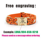 Personalized Dog Collar with Free Engraving, Matching Pet Leash,Customzied Contacts Metal Buckle,Orange Halloween Puppy Collar