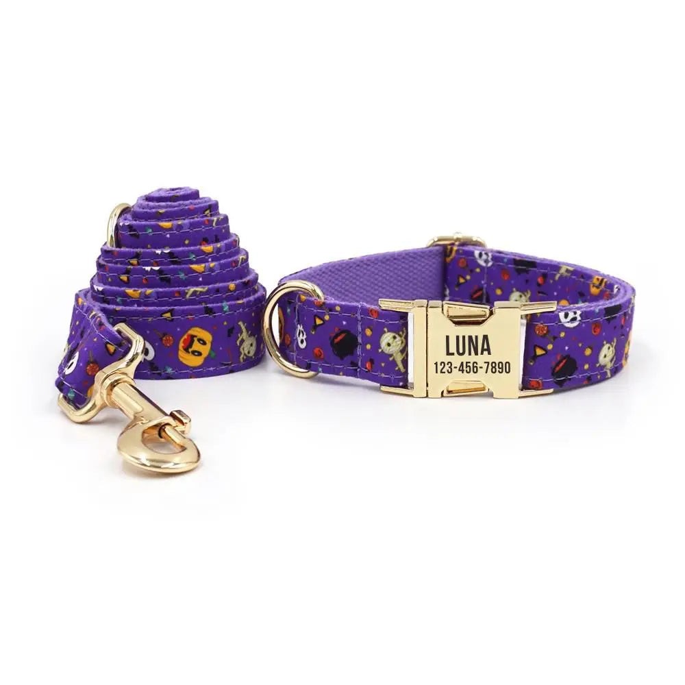 Purple Halloween Dog Collar & Leash Set
