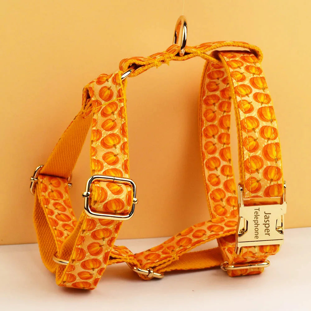 Halloween Personalized Dog Collar with Free Engraving ID Name Tag Pet Accessory Set with Matching Leash And Harness