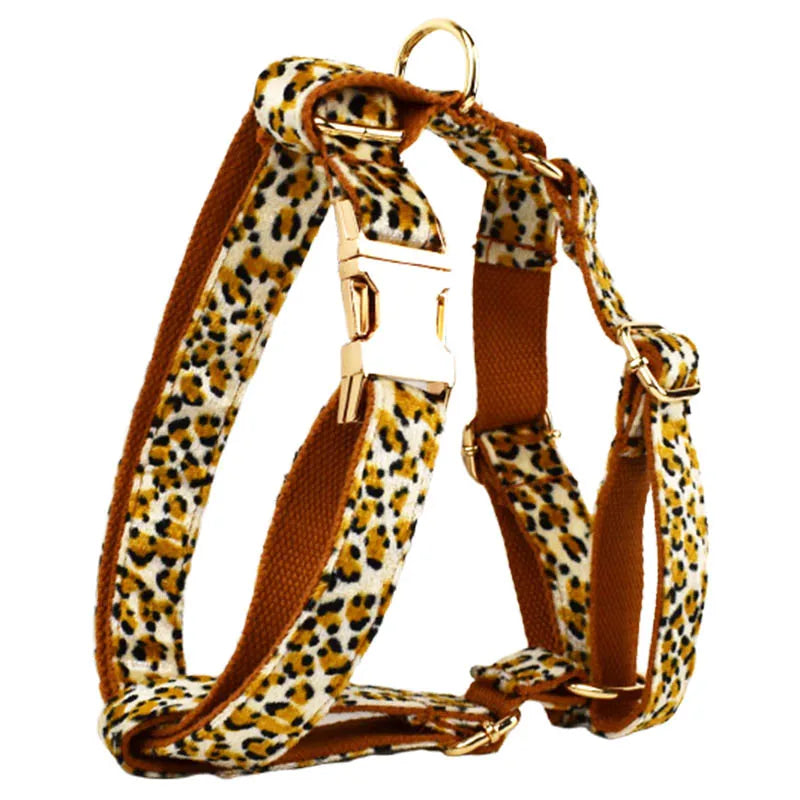 Leopard Print Dog Collar, Leash & Harness Set