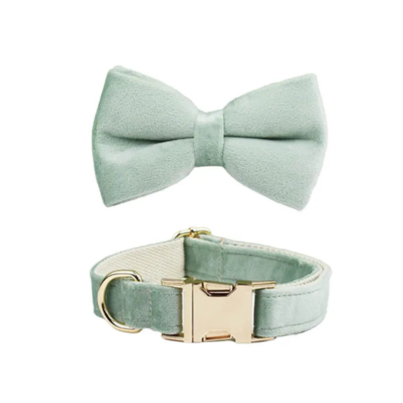 Mint Green Velvet Dog Collar & Leash Set