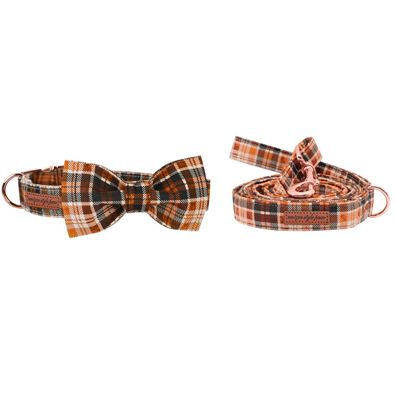 Halloween Plaid Collar, Leash, and Bow Tie or Flower