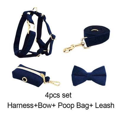 Purplish Blue Corduroy Dog Collar & Leash Set