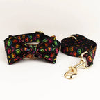 New Halloween Colorful Pumpkin Pet Dog Collar Adjustable Harness Neck Ring Bowknot Engravable Set for Small and Medium Dogs