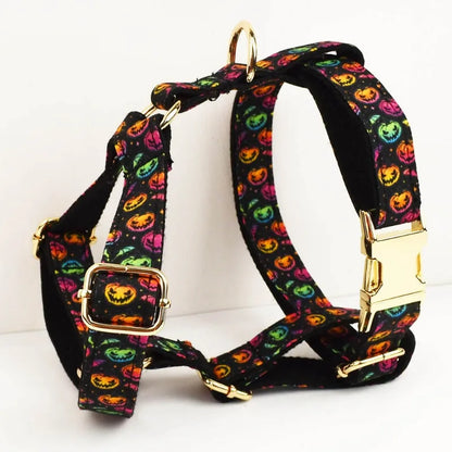 Halloween Pumpkin Dog Collar & Harness Set detail view | Cutie Paw Co.