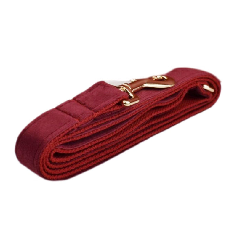 Red Wine Velvet Harness, Collar, and Leash Set