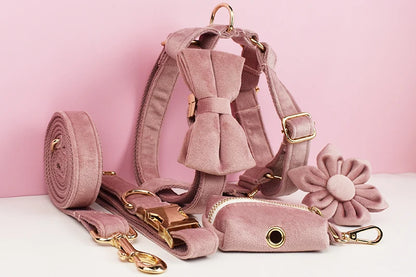 Light Purple Velvet Dog Collar & Leash Set