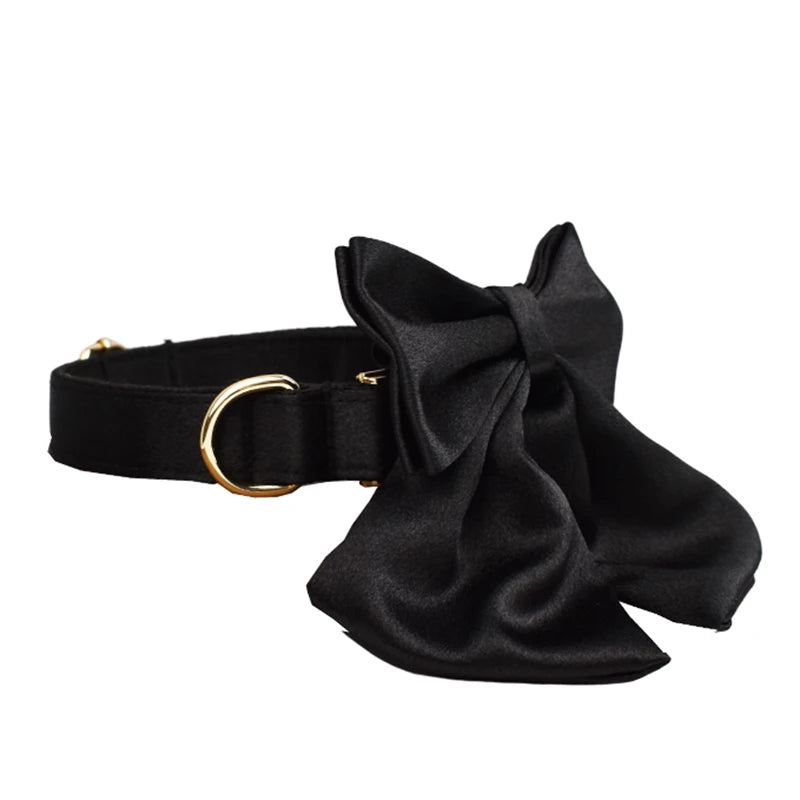 Pet Accessories Customized Designer Logo Luxury Silky Polyester Dog Collar Leashes Harness Bow Set Manufacturers Crystal03