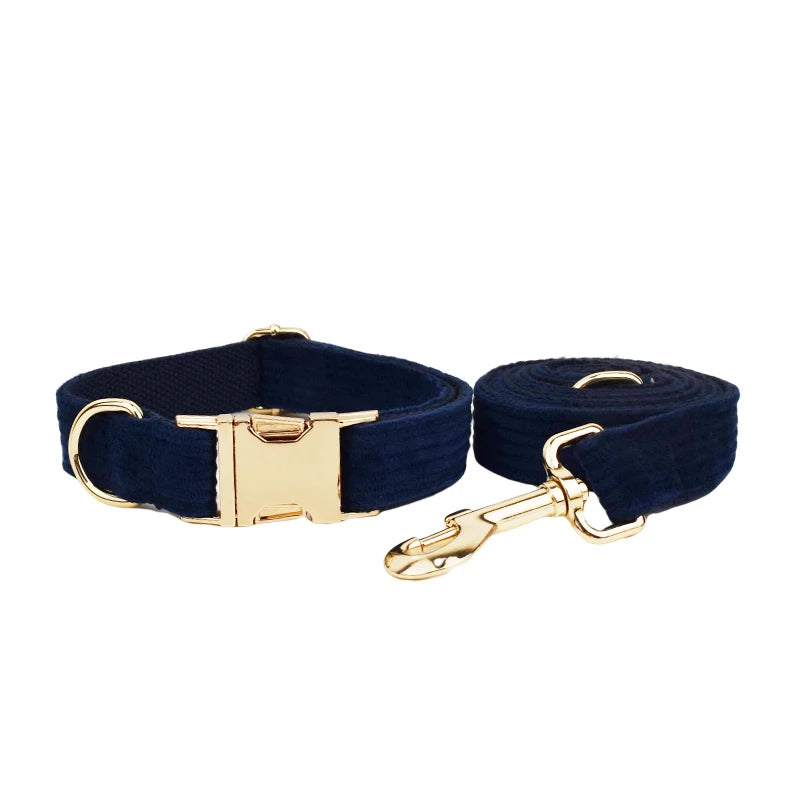 Purplish Blue Corduroy Dog Collar & Leash Set