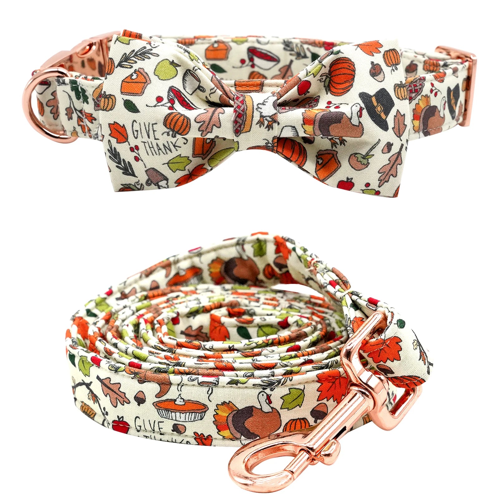 Elegant little tail Dog Collar with Bow - Fall Dog Collar Bow Thanksgiving Turkey Bow Girl Boy Pet Collar Soft Dog Bowtie Collar