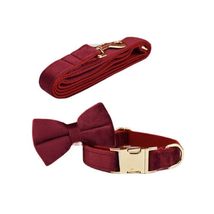 Red Wine Velvet Harness, Collar, and Leash Set