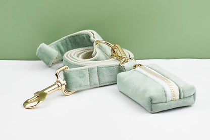 Mint Green Velvet Dog Collar & Leash Set