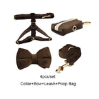 Dark Brown Velvet Dog Collar And Leash Set For Dogs Custom Engraved Nameplate Pet Supplies Dog Leash Velvet11