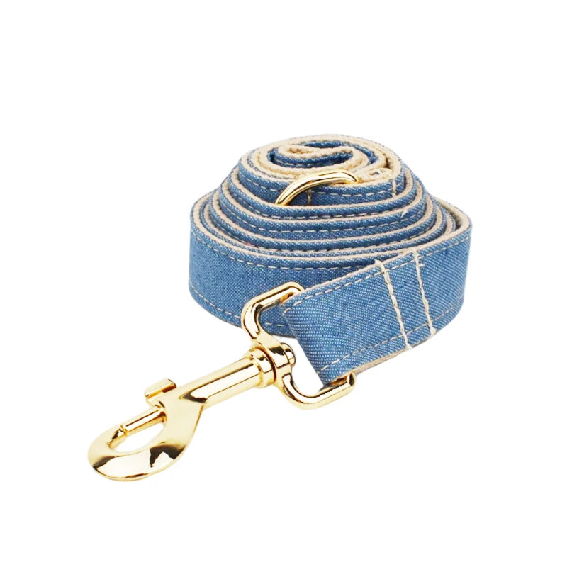 High Quality Pet Accessories Customized Designer Bare bottom denim Dog Collar Leashes Printing Dog Harness