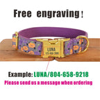 Personalized Dog Collar with Free Engraving, Matching Pet Leash,Customzied Contacts Metal Buckle,Orange Purple Pumpkin Collar