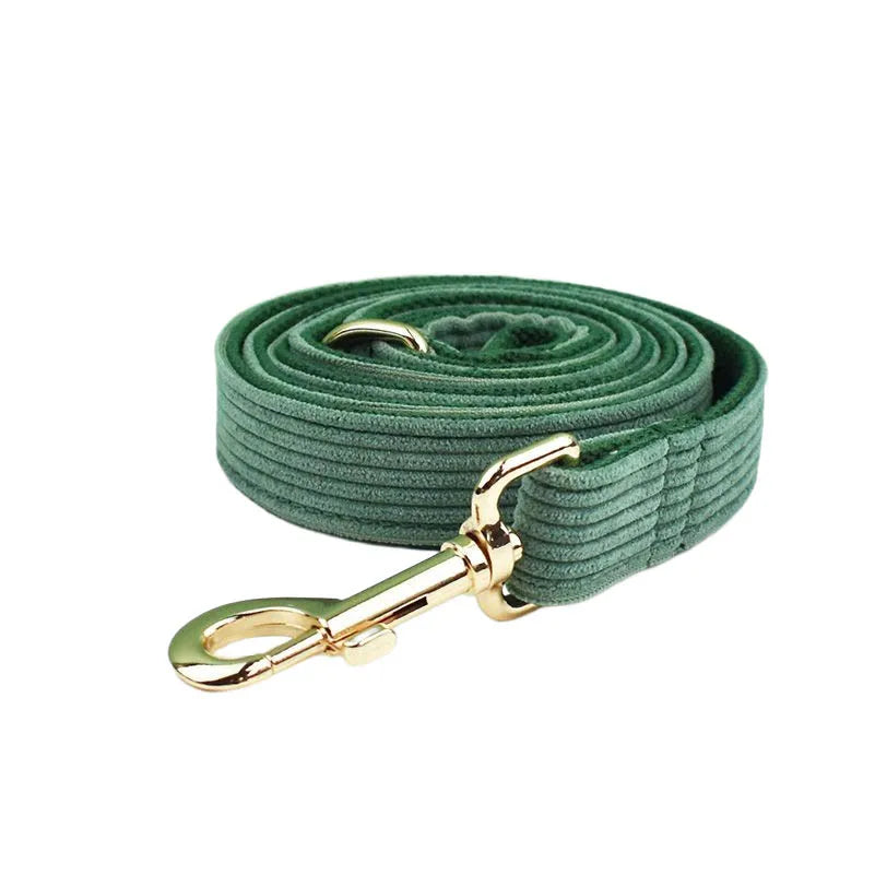 Dark Green Corduroy Dog Collar & Leash Set