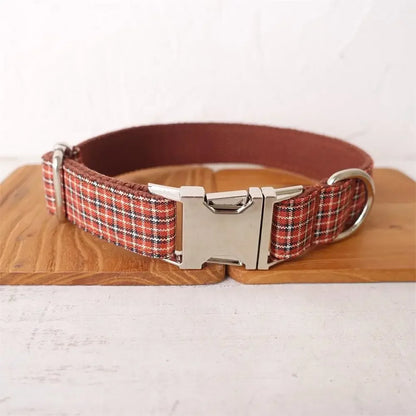 Red Brown Plaid Dog Collar & Leash Set