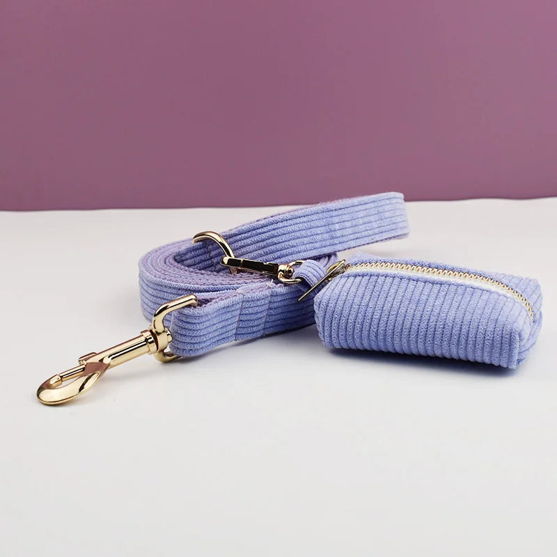 Purple Corduroy Velvet Dog Collar And Leash Set