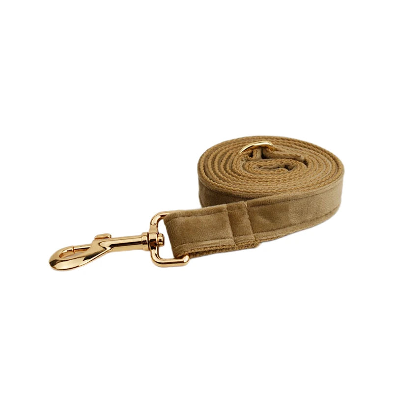 Shallow khaki Velvet Dog Collar And Leash Set For Dogs Custom Engraved Nameplate Pet Supplies Dog Leash Velvet 19