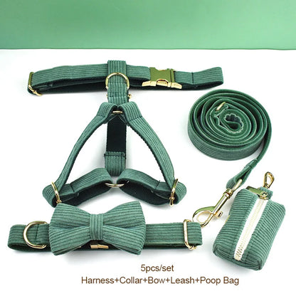 Dark Green Corduroy Dog Collar & Leash Set