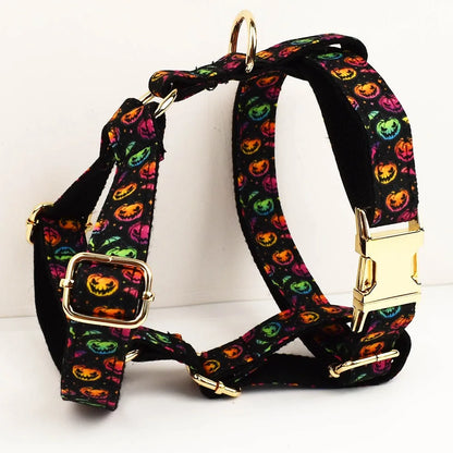 Halloween Pumpkin Dog Collar & Harness Set