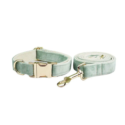 Mint Green Velvet Dog Collar & Leash Set