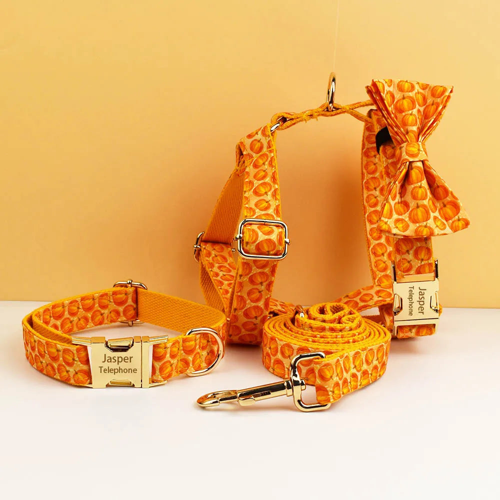 Halloween Personalized Dog Collar with Free Engraving ID Name Tag Pet Accessory Set with Matching Leash And Harness