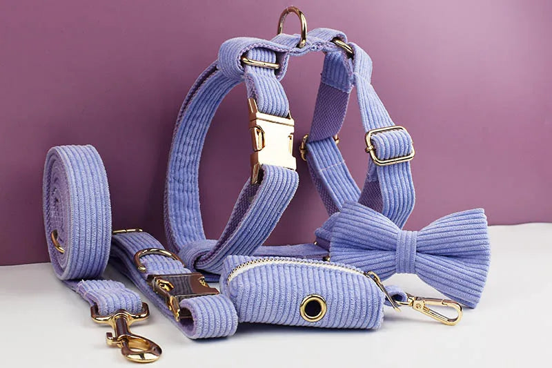 Purple Corduroy Velvet Dog Collar And Leash Set