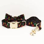 New Halloween Colorful Pumpkin Pet Dog Collar Adjustable Harness Neck Ring Bowknot Engravable Set for Small and Medium Dogs