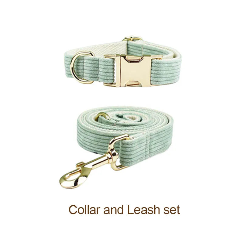 Light Green Corduroy Dog Collar And Leash Set For Dogs Custom Engraved Nameplate Pet Supplies Dog Leash Corduroy03