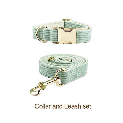 Light Green Corduroy Dog Collar & Leash Set