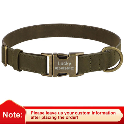 PU Leather Dog Collar with Engraved ID Tag