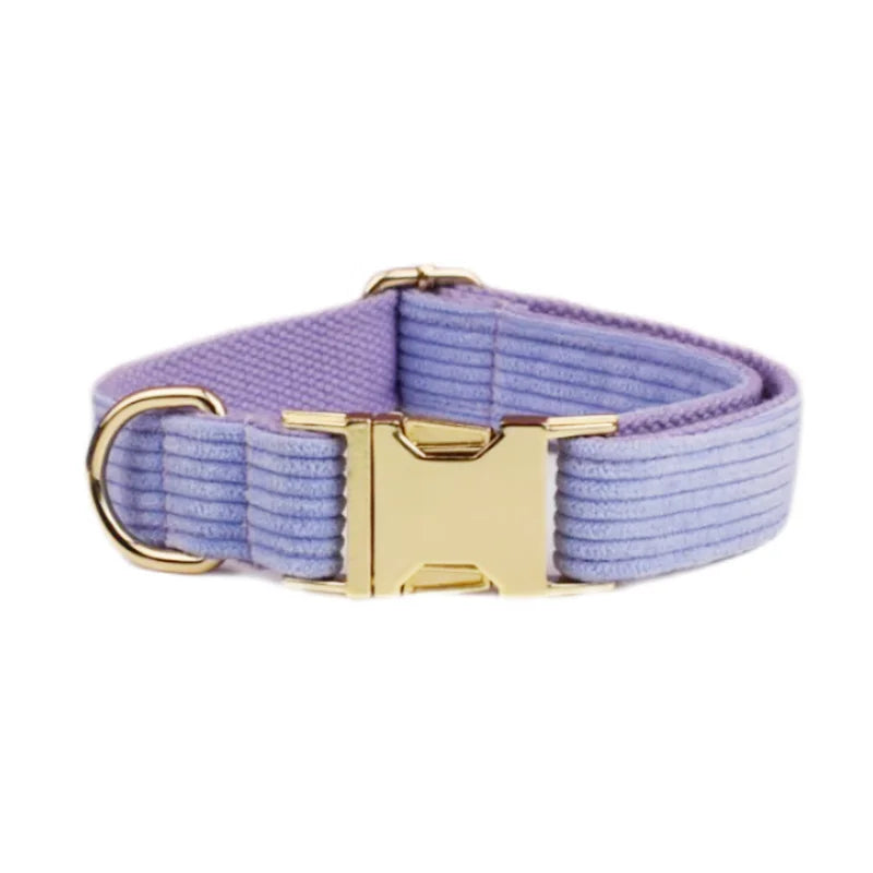 Purple Corduroy Velvet Dog Collar And Leash Set