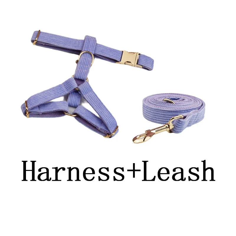 Purple Corduroy Velvet Dog Collar And Leash Set