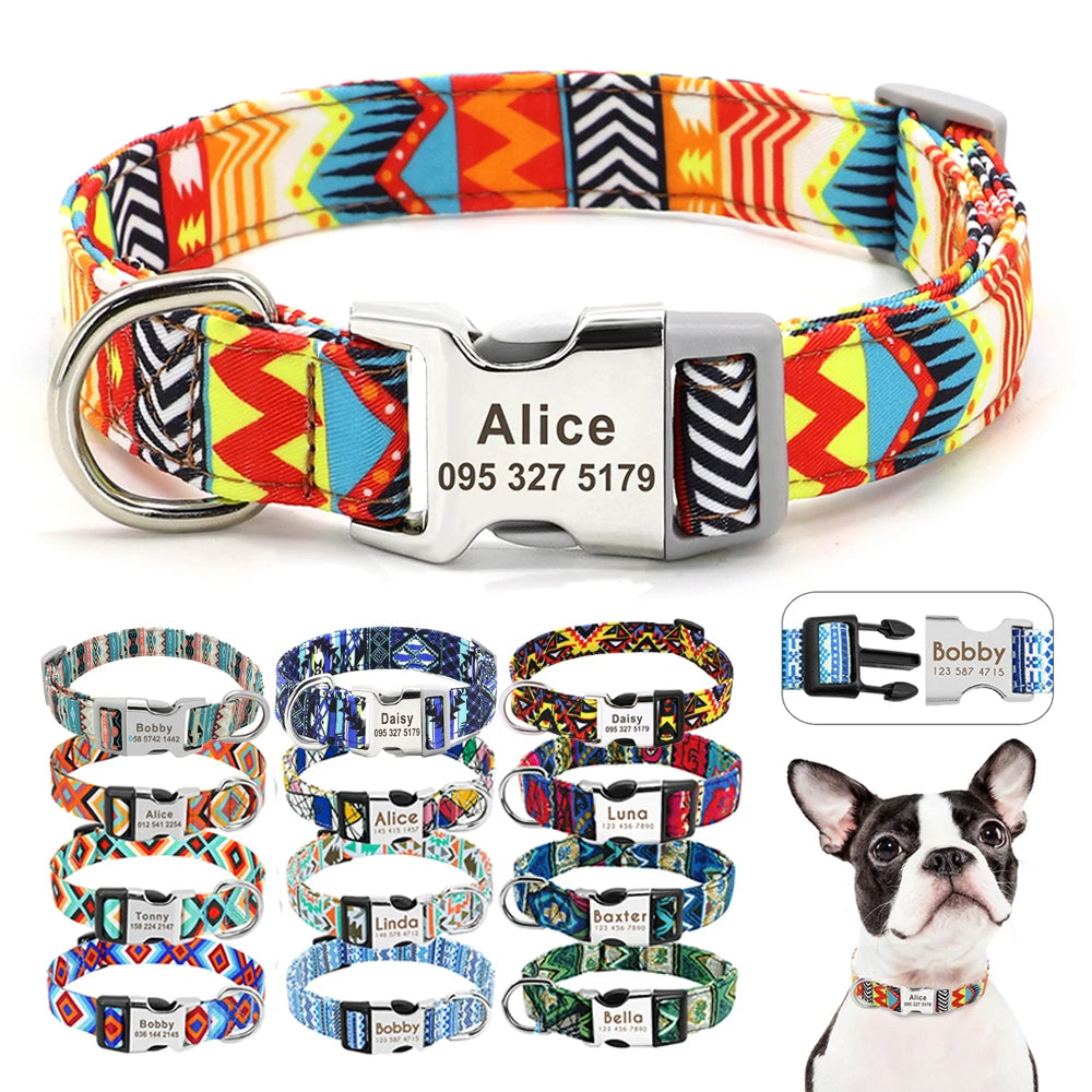Adjustable Nylon Dog Collar with Engraved ID