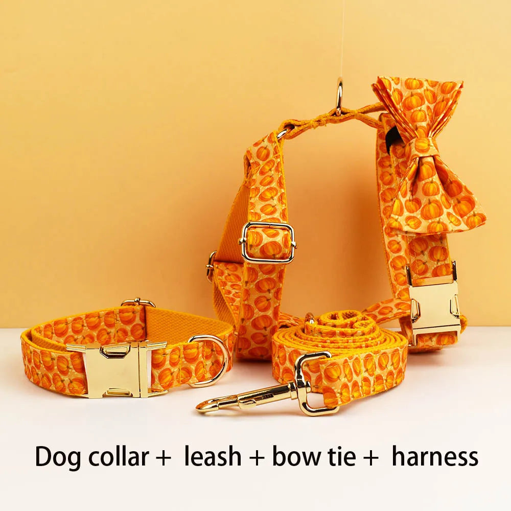 Halloween Personalized Dog Collar with Free Engraving ID Name Tag Pet Accessory Set with Matching Leash And Harness