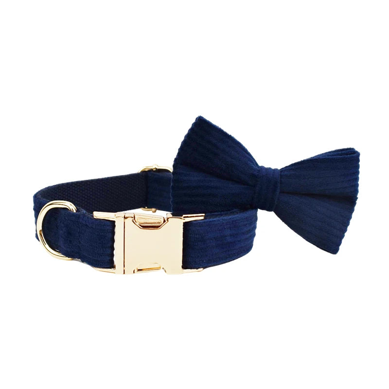 Purplish Blue Corduroy Dog Collar & Leash Set