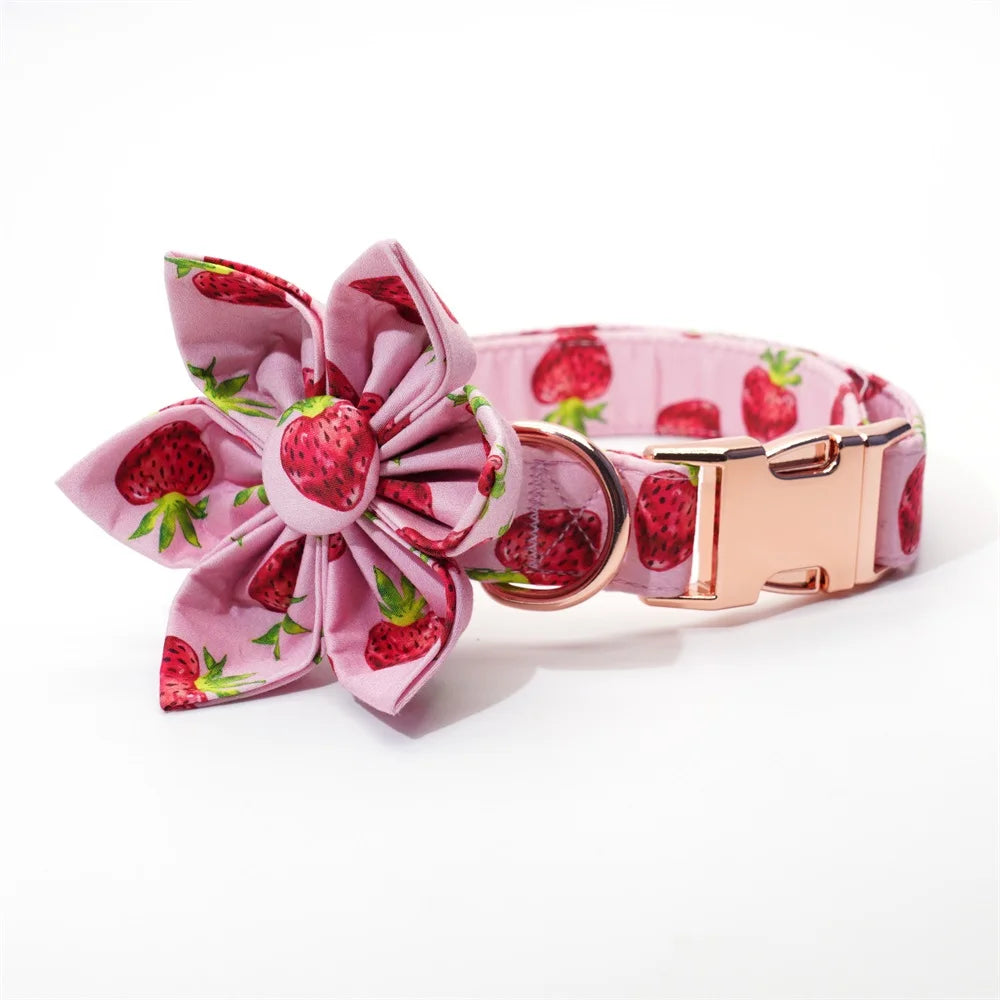 Strawberry Girly Dog Collar Flower with Matching Leash and Harness