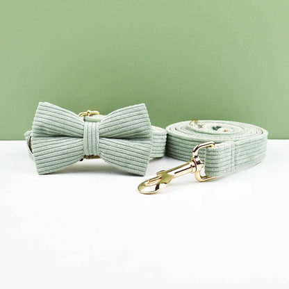 Light Green Corduroy Dog Collar & Leash Set