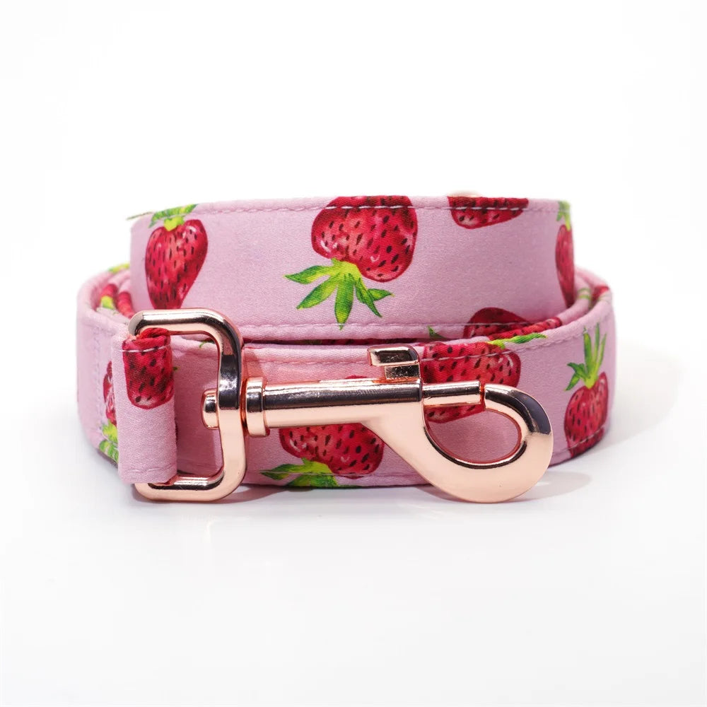 Strawberry Girly Dog Collar Flower with Matching Leash and Harness
