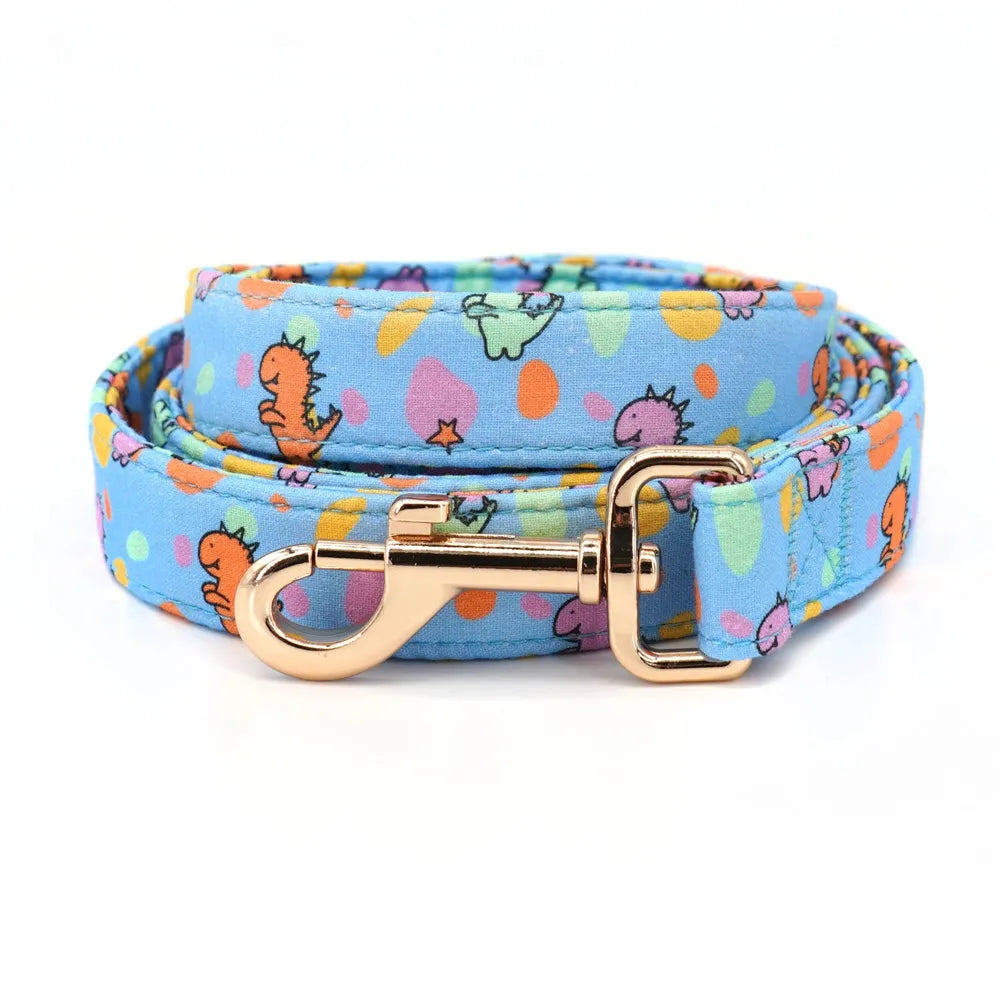 Bright Dino Collar, Bow Tie, and Leash