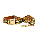 New Arrival Customized Designer Logo Leopard Print on Brown Base Soft Cotton Dog Collar Leashes Harness Poo Bag Holder Animal 01
