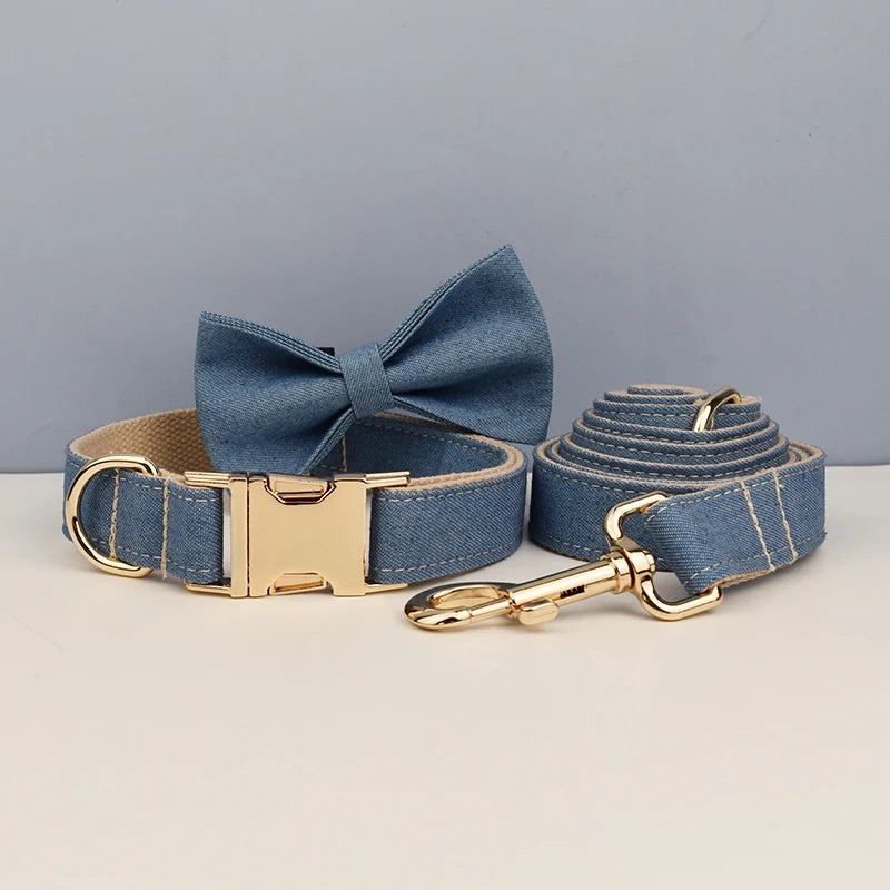 Denim Dog Collar, Leash & Harness Set