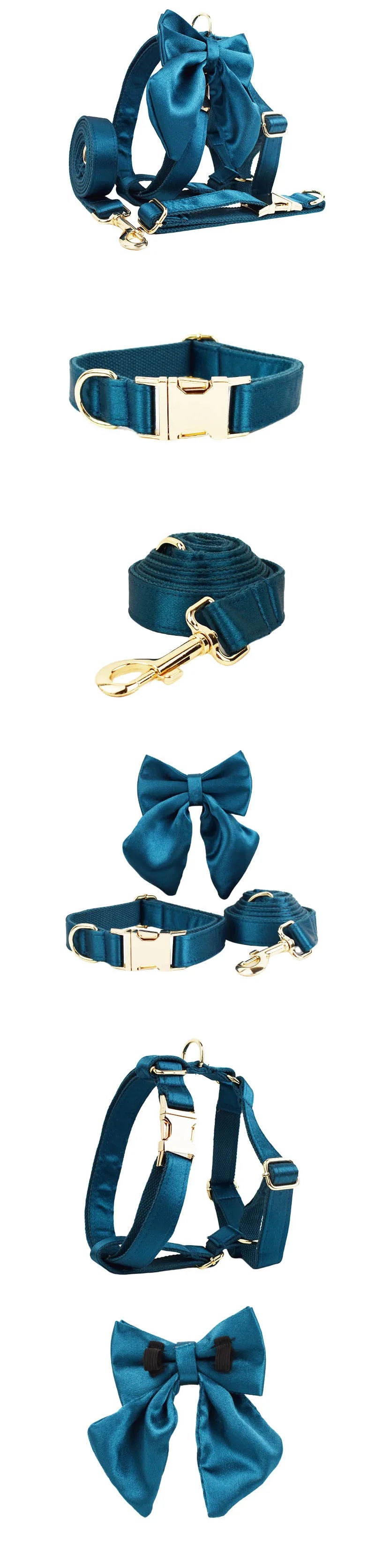 Personalized Collar Harness for Dog Custom Engraved Name Collar Bow tie Puppy Leash Lead Soft Harness for Small Medium Big Dog