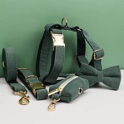 Dark Green Corduroy Dog Collar & Leash Set