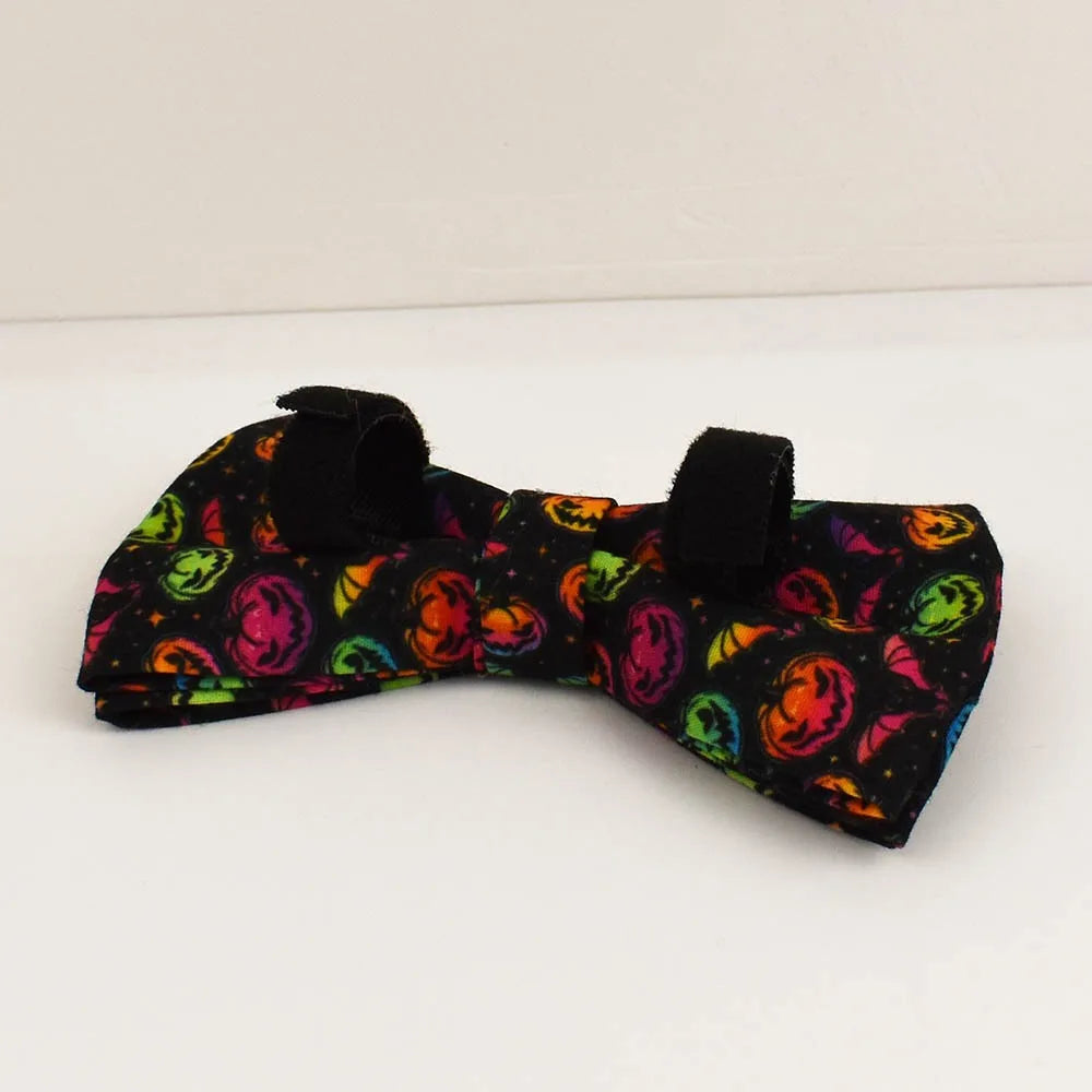 New Halloween Colorful Pumpkin Pet Dog Collar Adjustable Harness Neck Ring Bowknot Engravable Set for Small and Medium Dogs