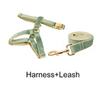 Mint Green Velvet Dog Collar And Leash Set For Dogs Custom Engraved Nameplate Pet Supplies Dog Leash Velvet 17