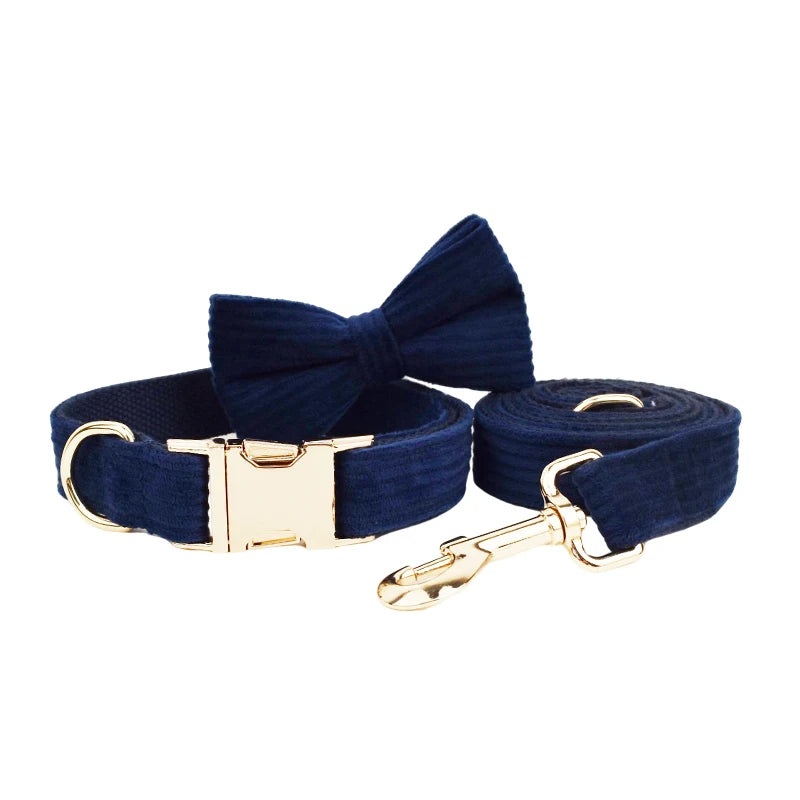 Purplish Blue Corduroy Dog Collar & Leash Set
